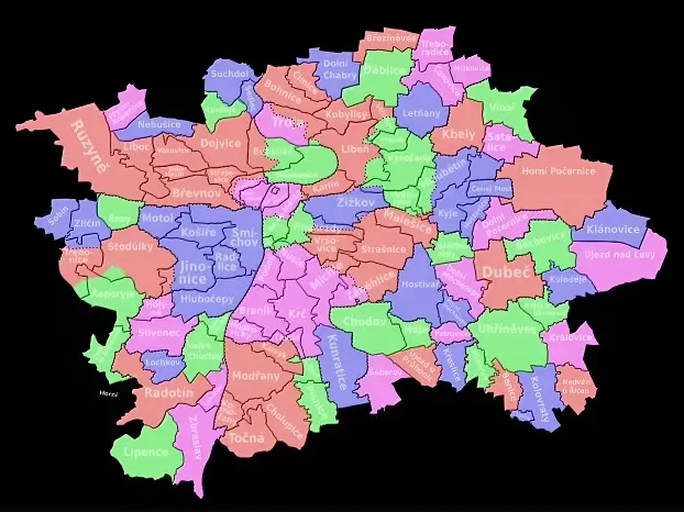 Административная карта Праги подробная карта районов города – административное деление Праги на кадастровые районы