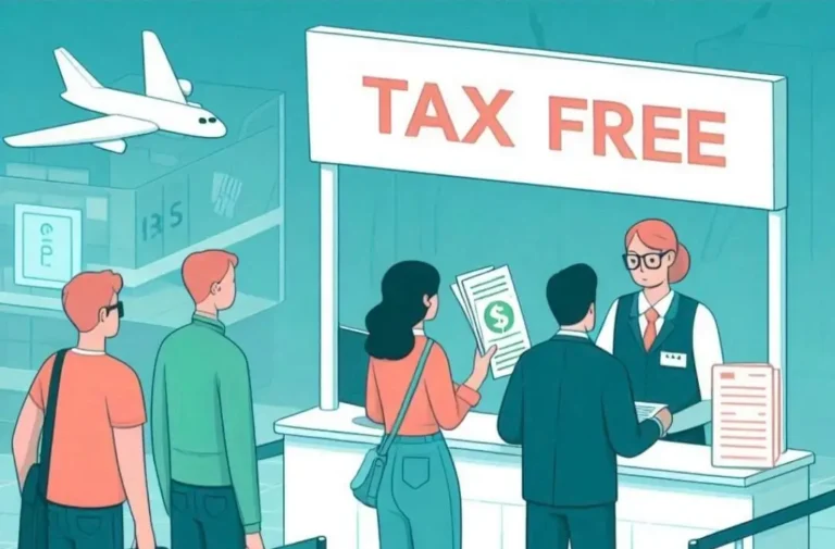 туристическая очередь у стойки возврата налога Tax Free в аэропорту – шопинг в Праге