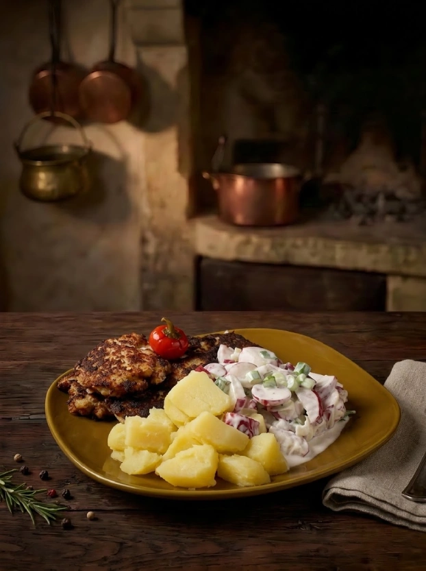 чешские капустные котлетки с картофельным гарниром капустные котлетки из цветной капусты с отварным картофелем и салатом – чешская кухня