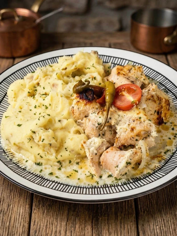 курица в мягком сыре с картофельным пюре – рецепты чешской кухни сочная курица в мягком сырном соусе с картофельным пюре на тарелке