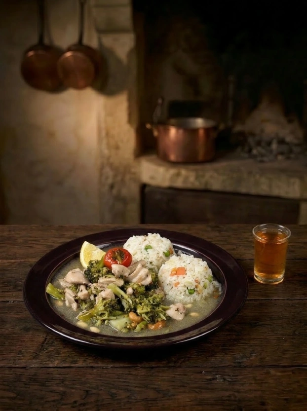 медовая курочка с брокколи – рецепт чешской кухни медовая курочка с брокколи и рисом – традиционное чешское блюдо на деревянном столе