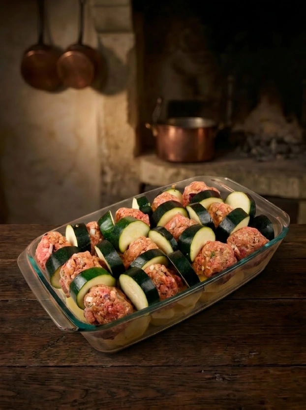 формирование печёной свинины с брынзой и кабачками – рецепты чешской кухни мясные шарики из свинины с брынзой, чередующиеся со кружочками кабачков в стеклянной форме перед запеканием